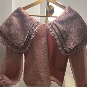 Sister Jane Textured Pink Blouse with Ruffle Details